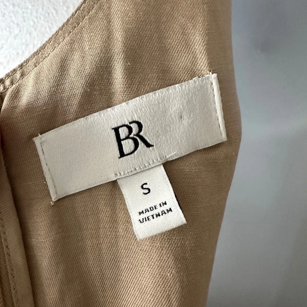 Banana Republic Gold Shimmer Tan Linen Sleeveless Tie Waist Jumpsuit Size Small
